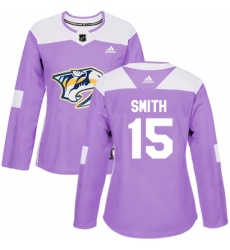 Women's Adidas Nashville Predators #15 Craig Smith Authentic Purple Fights Cancer Practice NHL Jersey