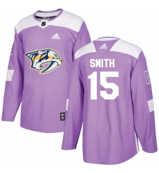 Youth Adidas Nashville Predators #15 Craig Smith Authentic Purple Fights Cancer Practice NHL Jersey