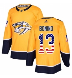 Men's Adidas Nashville Predators #13 Nick Bonino Authentic Gold USA Flag Fashion NHL Jersey