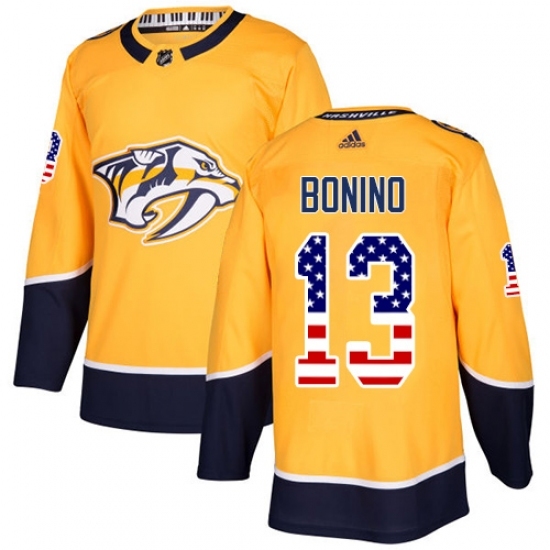 Men's Adidas Nashville Predators #13 Nick Bonino Authentic Gold USA Flag Fashion NHL Jersey Men's Adidas Nashville Predators #13 Nick Bonino Authentic Gold USA Flag Fashion NHL Jersey