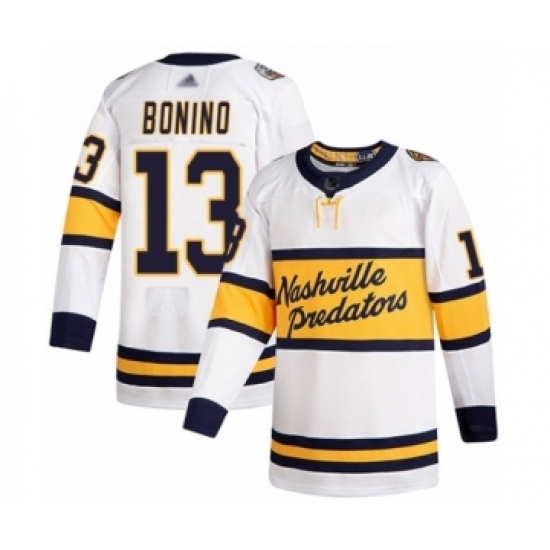 Men's Nashville Predators #13 Nick Bonino Authentic White 2020 Winter Classic Hockey Jersey Men's Nashville Predators #13 Nick Bonino Authentic White 2020 Winter Classic Hockey Jersey