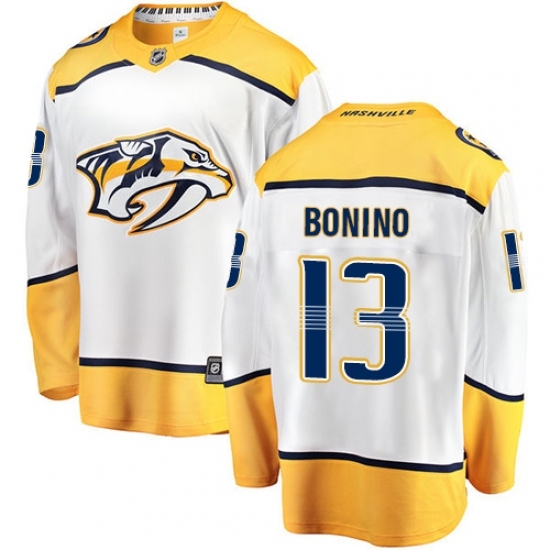 Men's Nashville Predators #13 Nick Bonino Fanatics Branded White Away Breakaway NHL Jersey Men's Nashville Predators #13 Nick Bonino Fanatics Branded White Away Breakaway NHL Jersey