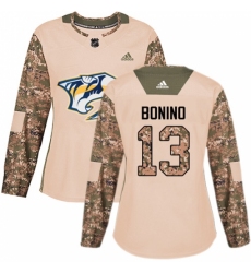 Women's Adidas Nashville Predators #13 Nick Bonino Authentic Camo Veterans Day Practice NHL Jersey