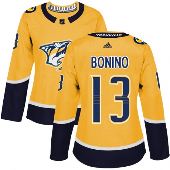 Women's Adidas Nashville Predators #13 Nick Bonino Authentic Gold Home NHL Jersey Women's Adidas Nashville Predators #13 Nick Bonino Authentic Gold Home NHL Jersey