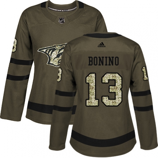 Women's Adidas Nashville Predators #13 Nick Bonino Authentic Green Salute to Service NHL Jersey Women's Adidas Nashville Predators #13 Nick Bonino Authentic Green Salute to Service NHL Jersey