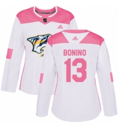 Women's Adidas Nashville Predators #13 Nick Bonino Authentic White/Pink Fashion NHL Jersey