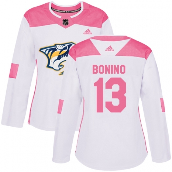 Women's Adidas Nashville Predators #13 Nick Bonino Authentic White/Pink Fashion NHL Jersey Women's Adidas Nashville Predators #13 Nick Bonino Authentic White/Pink Fashion NHL Jersey