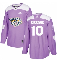 Men's Adidas Nashville Predators #10 Colton Sissons Authentic Purple Fights Cancer Practice NHL Jersey