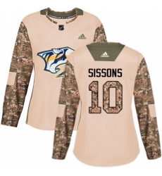 Women's Adidas Nashville Predators #10 Colton Sissons Authentic Camo Veterans Day Practice NHL Jersey