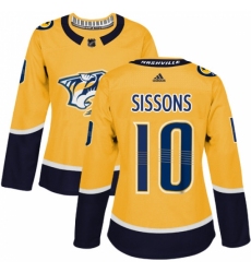 Women's Adidas Nashville Predators #10 Colton Sissons Authentic Gold Home NHL Jersey