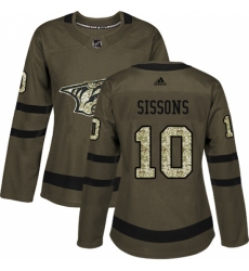 Women's Adidas Nashville Predators #10 Colton Sissons Authentic Green Salute to Service NHL Jersey