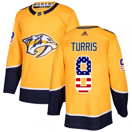 Men's Adidas Nashville Predators #8 Kyle Turris Authentic Gold USA Flag Fashion NHL Jersey Men's Adidas Nashville Predators #8 Kyle Turris Authentic Gold USA Flag Fashion NHL Jersey