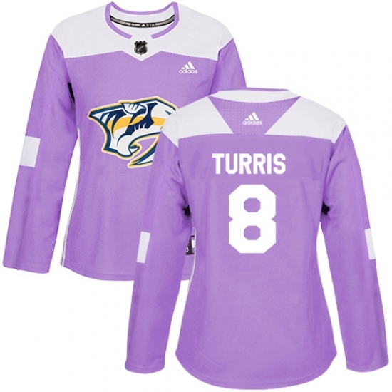 Women's Adidas Nashville Predators #8 Kyle Turris Authentic Purple Fights Cancer Practice NHL Jersey Women's Adidas Nashville Predators #8 Kyle Turris Authentic Purple Fights Cancer Practice NHL Jersey