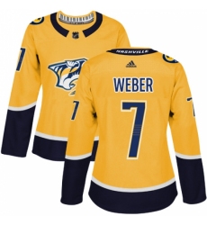 Women's Adidas Nashville Predators #7 Yannick Weber Authentic Gold Home NHL Jersey