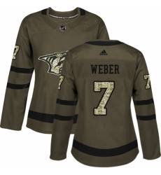 Women's Adidas Nashville Predators #7 Yannick Weber Authentic Green Salute to Service NHL Jersey