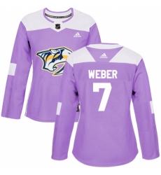 Women's Adidas Nashville Predators #7 Yannick Weber Authentic Purple Fights Cancer Practice NHL Jersey