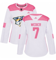 Women's Adidas Nashville Predators #7 Yannick Weber Authentic White/Pink Fashion NHL Jersey