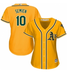 Women's Majestic Oakland Athletics #10 Marcus Semien Authentic Gold Alternate 2 Cool Base MLB Jersey