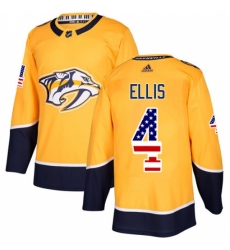 Men's Adidas Nashville Predators #4 Ryan Ellis Authentic Gold USA Flag Fashion NHL Jersey