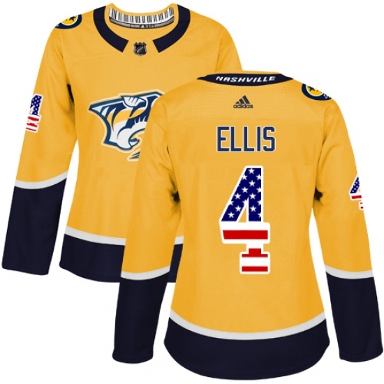 Women's Adidas Nashville Predators #4 Ryan Ellis Authentic Gold USA Flag Fashion NHL Jersey Women's Adidas Nashville Predators #4 Ryan Ellis Authentic Gold USA Flag Fashion NHL Jersey
