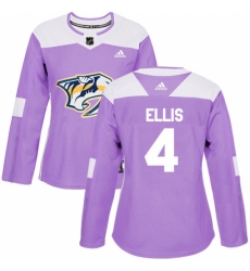 Women's Adidas Nashville Predators #4 Ryan Ellis Authentic Purple Fights Cancer Practice NHL Jersey