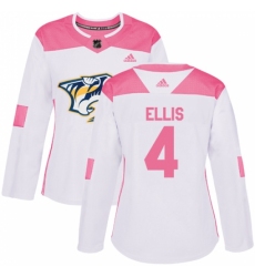 Women's Adidas Nashville Predators #4 Ryan Ellis Authentic White/Pink Fashion NHL Jersey