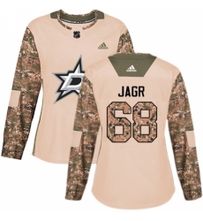 Women's Adidas Dallas Stars #68 Jaromir Jagr Authentic Camo Veterans Day Practice NHL Jersey