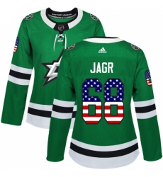 Women's Adidas Dallas Stars #68 Jaromir Jagr Authentic Green USA Flag Fashion NHL Jersey