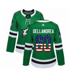 Women's Adidas Dallas Stars #60 Ty Dellandrea Authentic Green USA Flag Fashion NHL Jersey