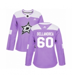 Women's Adidas Dallas Stars #60 Ty Dellandrea Authentic Purple Fights Cancer Practice NHL Jersey