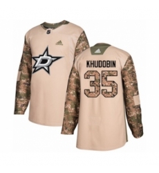 Men's Adidas Dallas Stars #35 Anton Khudobin Authentic Camo Veterans Day Practice NHL Jersey