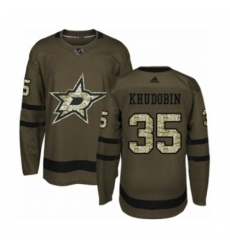 Men's Adidas Dallas Stars #35 Anton Khudobin Authentic Green Salute to Service NHL Jersey