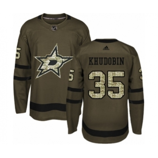 Men's Adidas Dallas Stars #35 Anton Khudobin Authentic Green Salute to Service NHL Jersey Men's Adidas Dallas Stars #35 Anton Khudobin Authentic Green Salute to Service NHL Jersey