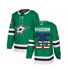 Men's Adidas Dallas Stars #35 Anton Khudobin Authentic Green USA Flag Fashion NHL Jersey