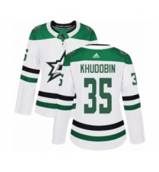 Women's Adidas Dallas Stars #35 Anton Khudobin Authentic White Away NHL Jersey