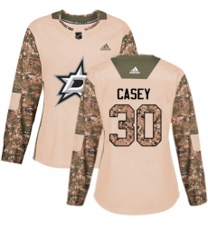 Women's Adidas Dallas Stars #30 Jon Casey Authentic Camo Veterans Day Practice NHL Jersey