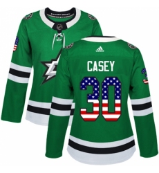 Women's Adidas Dallas Stars #30 Jon Casey Authentic Green USA Flag Fashion NHL Jersey