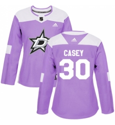 Women's Adidas Dallas Stars #30 Jon Casey Authentic Purple Fights Cancer Practice NHL Jersey