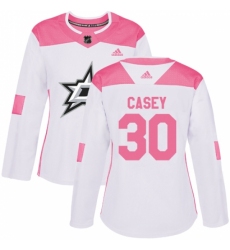 Women's Adidas Dallas Stars #30 Jon Casey Authentic White/Pink Fashion NHL Jersey