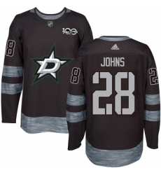 Men's Adidas Dallas Stars #28 Stephen Johns Authentic Black 1917-2017 100th Anniversary NHL Jersey