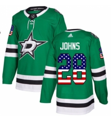 Men's Adidas Dallas Stars #28 Stephen Johns Authentic Green USA Flag Fashion NHL Jersey