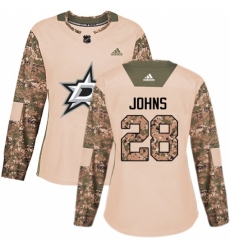 Women's Adidas Dallas Stars #28 Stephen Johns Authentic Camo Veterans Day Practice NHL Jersey