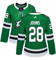 Women's Adidas Dallas Stars #28 Stephen Johns Authentic Green Home NHL Jersey