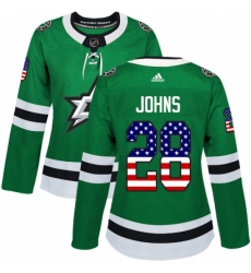 Women's Adidas Dallas Stars #28 Stephen Johns Authentic Green USA Flag Fashion NHL Jersey
