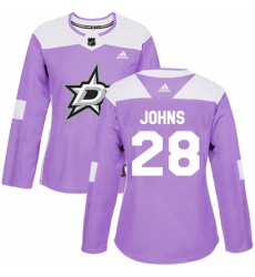 Women's Adidas Dallas Stars #28 Stephen Johns Authentic Purple Fights Cancer Practice NHL Jersey