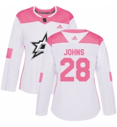 Women's Adidas Dallas Stars #28 Stephen Johns Authentic White/Pink Fashion NHL Jersey