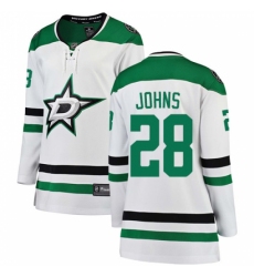 Women's Dallas Stars #28 Stephen Johns Authentic White Away Fanatics Branded Breakaway NHL Jersey