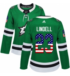 Women's Adidas Dallas Stars #23 Esa Lindell Authentic Green USA Flag Fashion NHL Jersey
