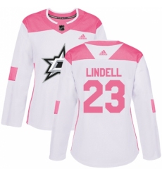Women's Adidas Dallas Stars #23 Esa Lindell Authentic White/Pink Fashion NHL Jersey