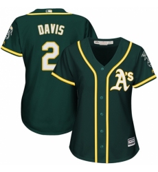 Women's Majestic Oakland Athletics #2 Khris Davis Authentic Green Alternate 1 Cool Base MLB Jersey